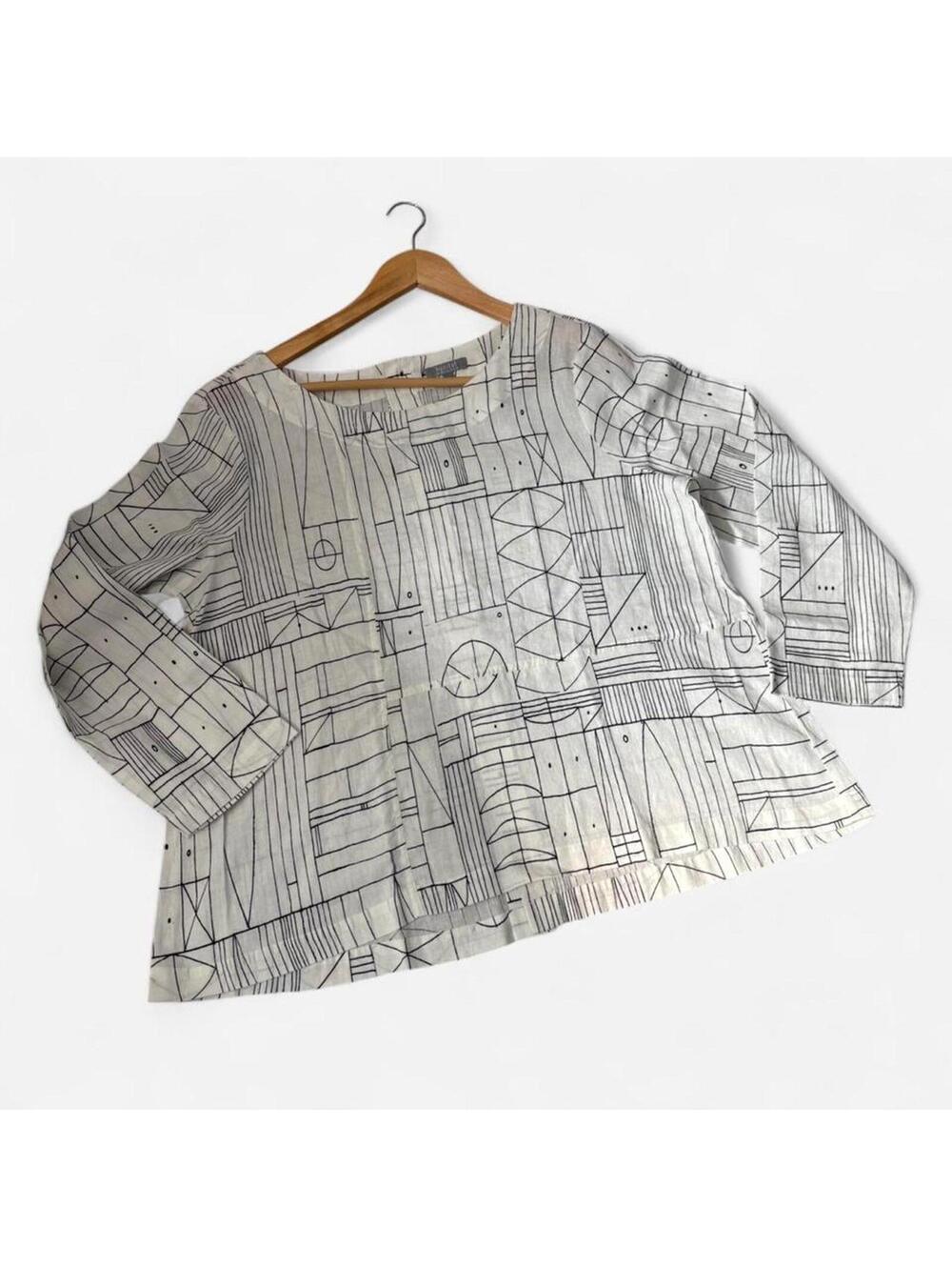 Habitat Abstract Black and White Linen Shirt